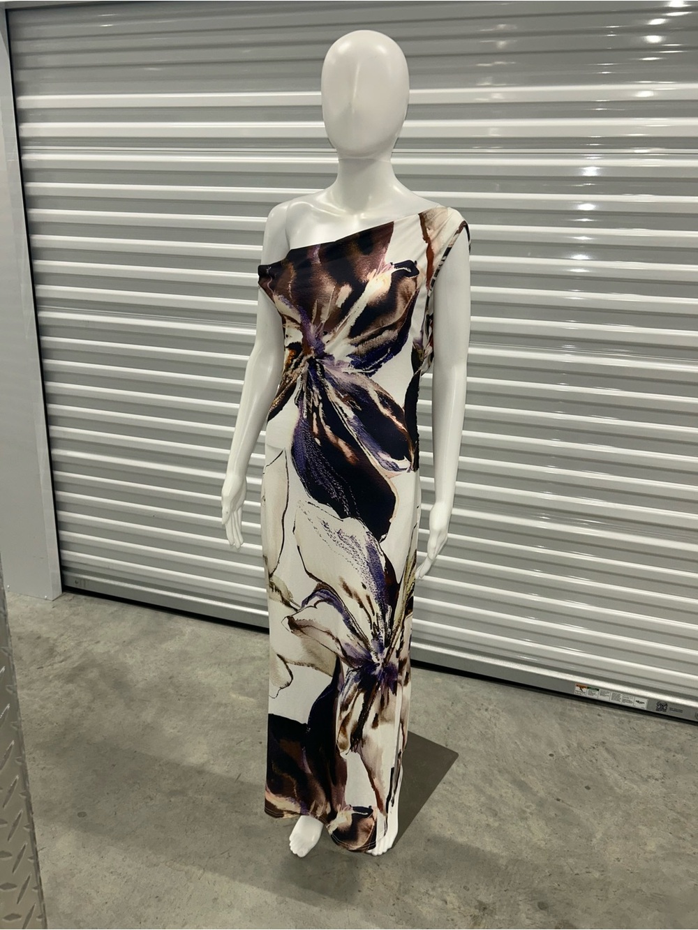 Off-Shoulder Floral Maxi Dress in Cream and Purple